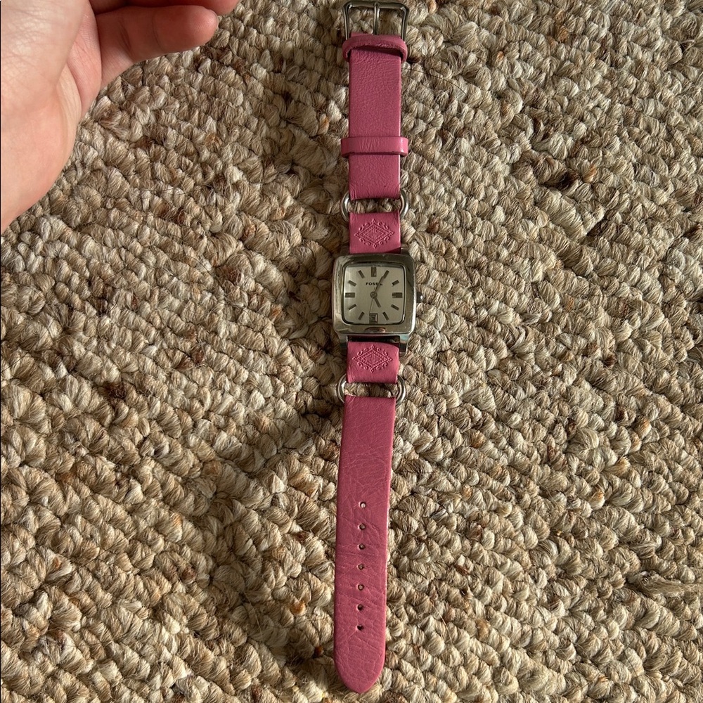 Fossil Pink Leather Strap Square Face Watch